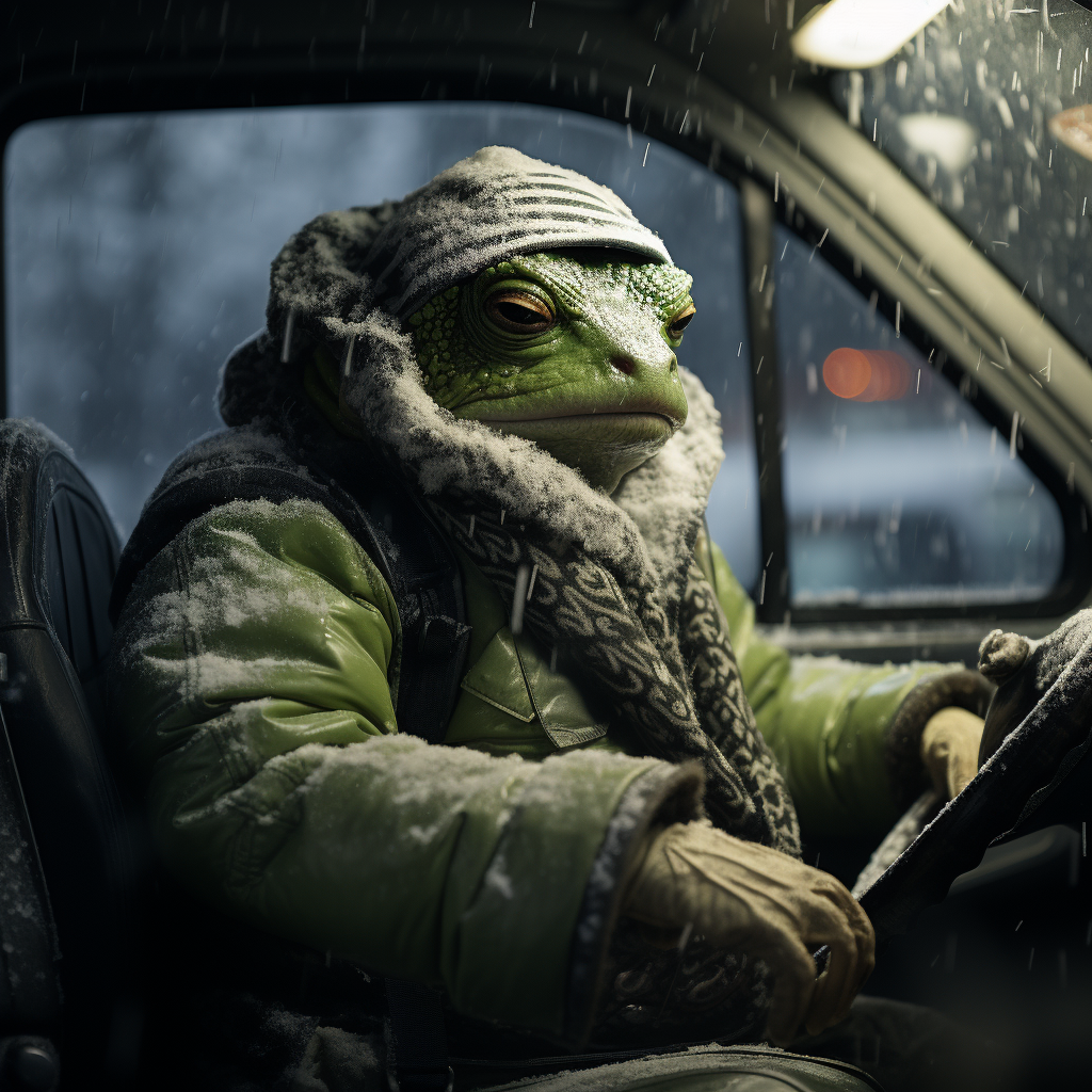 Bullfrog truck driver in snowstorm NFT image