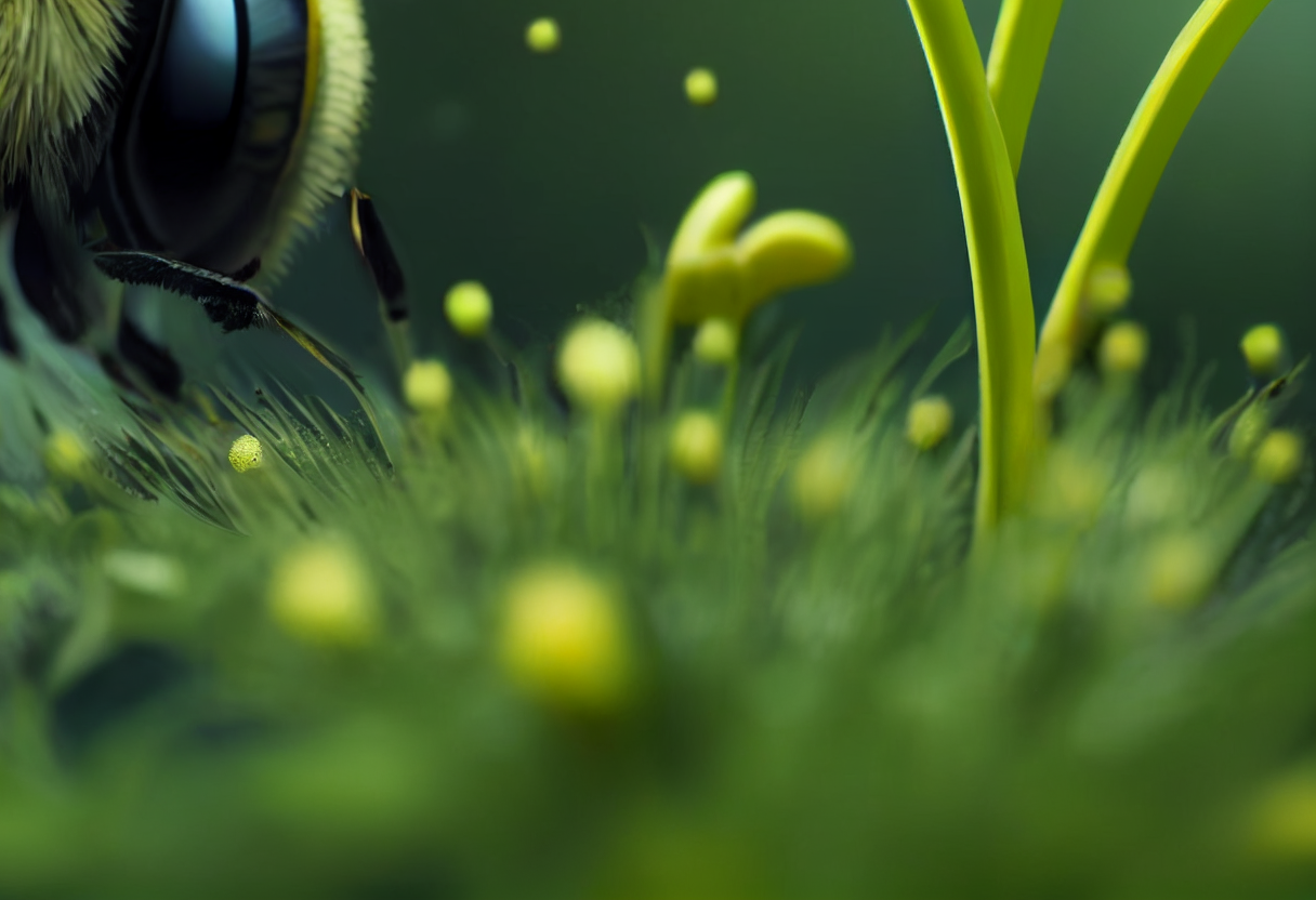 Detailed image of a bumble bee collecting pollen