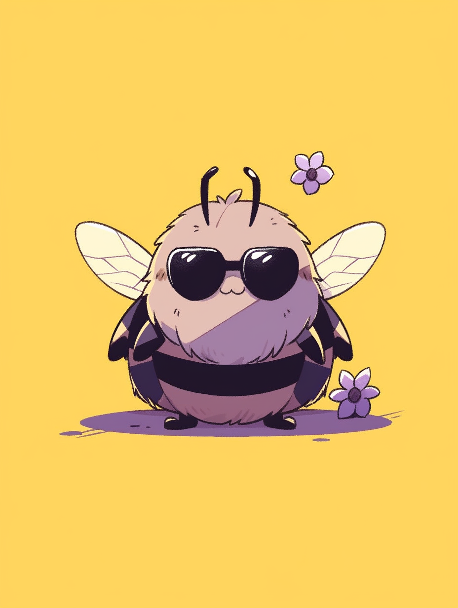 bumblebee-sunglasses-doodle-minimalist-flat-color-illustration