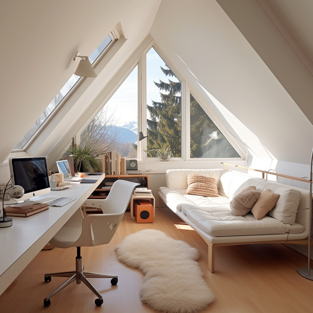 Cozy bungalow attic with slanted walls