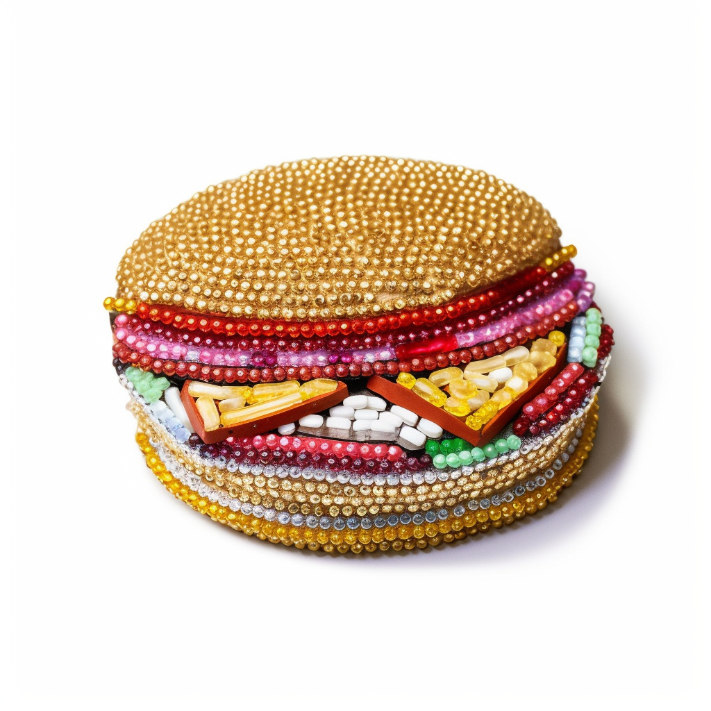 Burger Bead Brooch Rhinestone on White Background