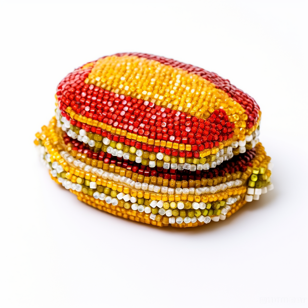 Beaded Burger Brooch with Rhinestones