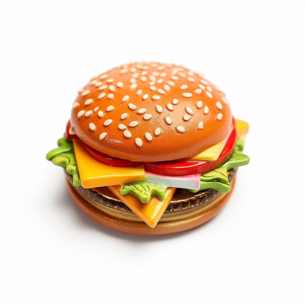 Stylish burger brooch on white background