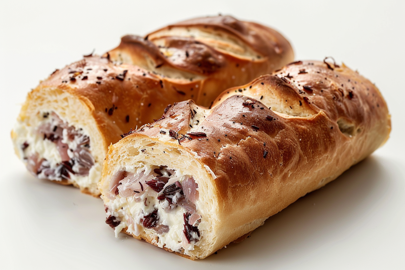 Tasty burgundy biscuit roll with cream cheese