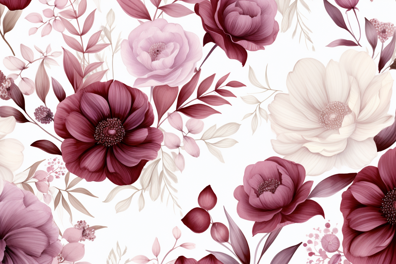 Burgundy Blush Watercolor Floral Pattern