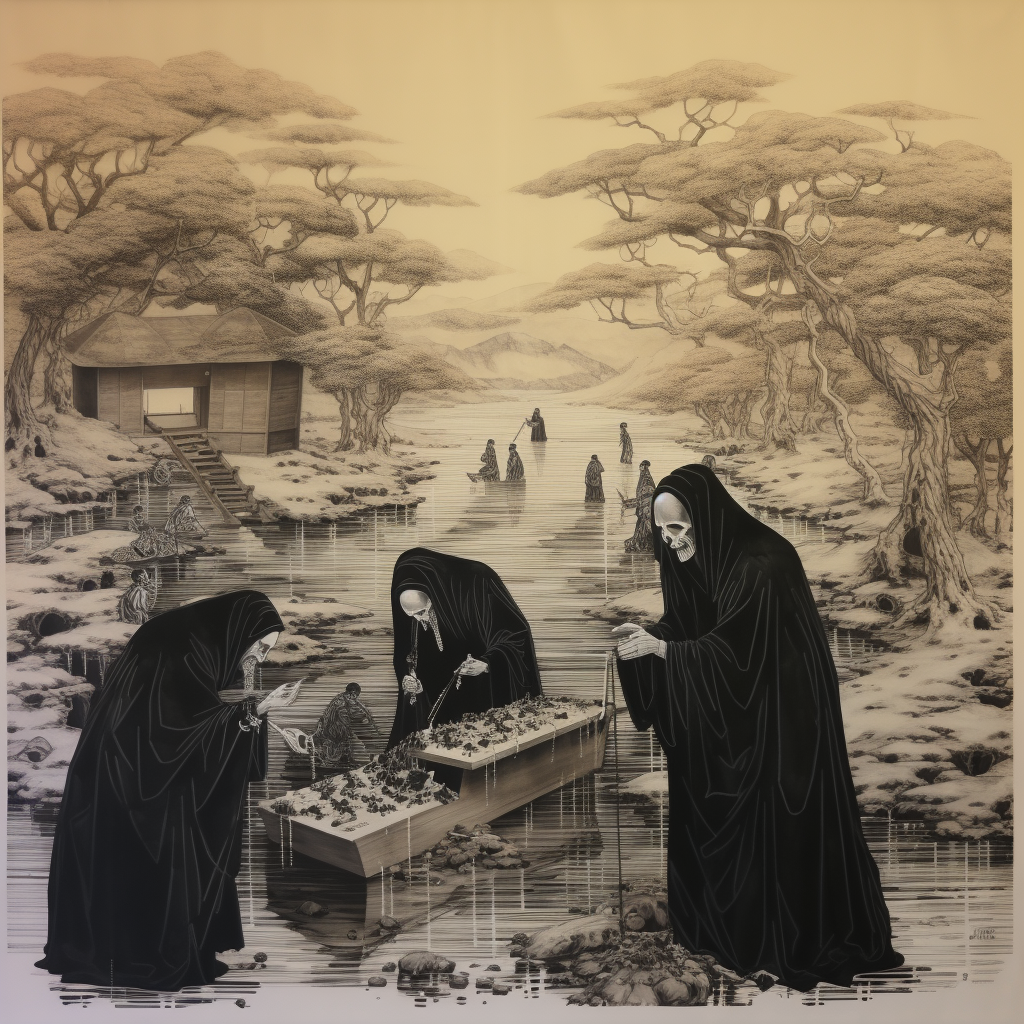 Japanese Parchment Ink Art - Burial of Seth