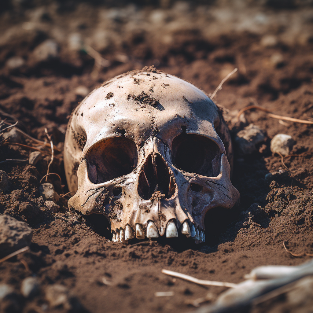 Mysterious half-buried skull at an angle