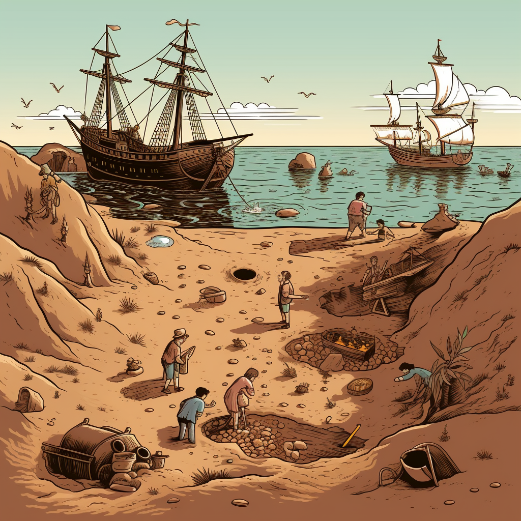 Illustration of buried treasure search