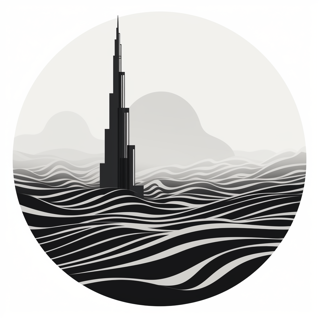 Stunning black and white dunes logo design of Burj Khalifa.