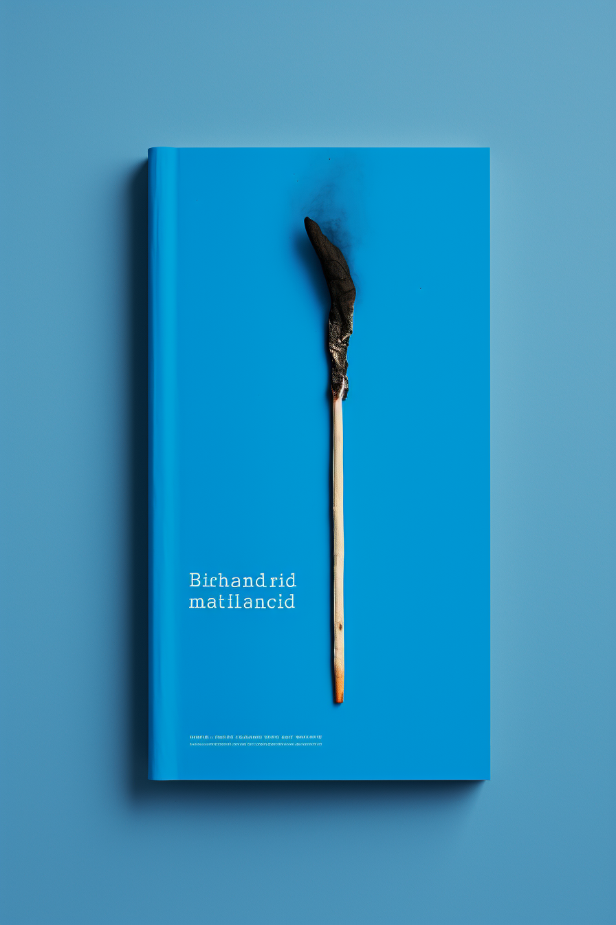 Burning match on plain blue background