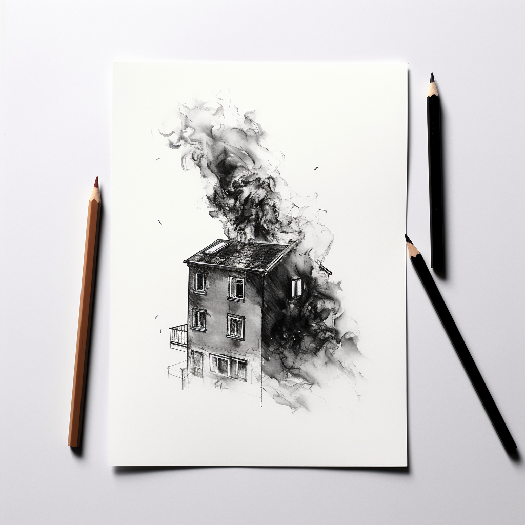 Minimalistic pencil art of burning house