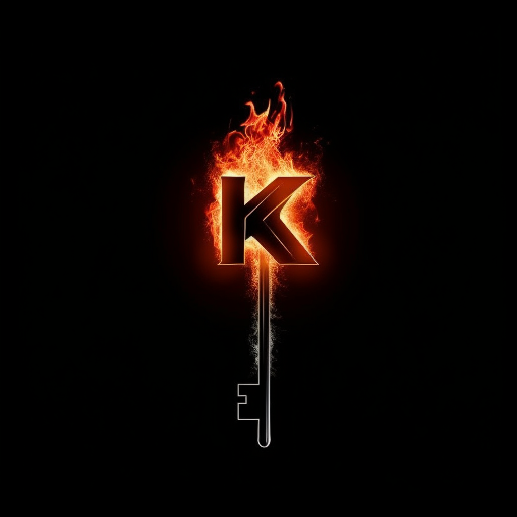 Modern burning key logo on black background