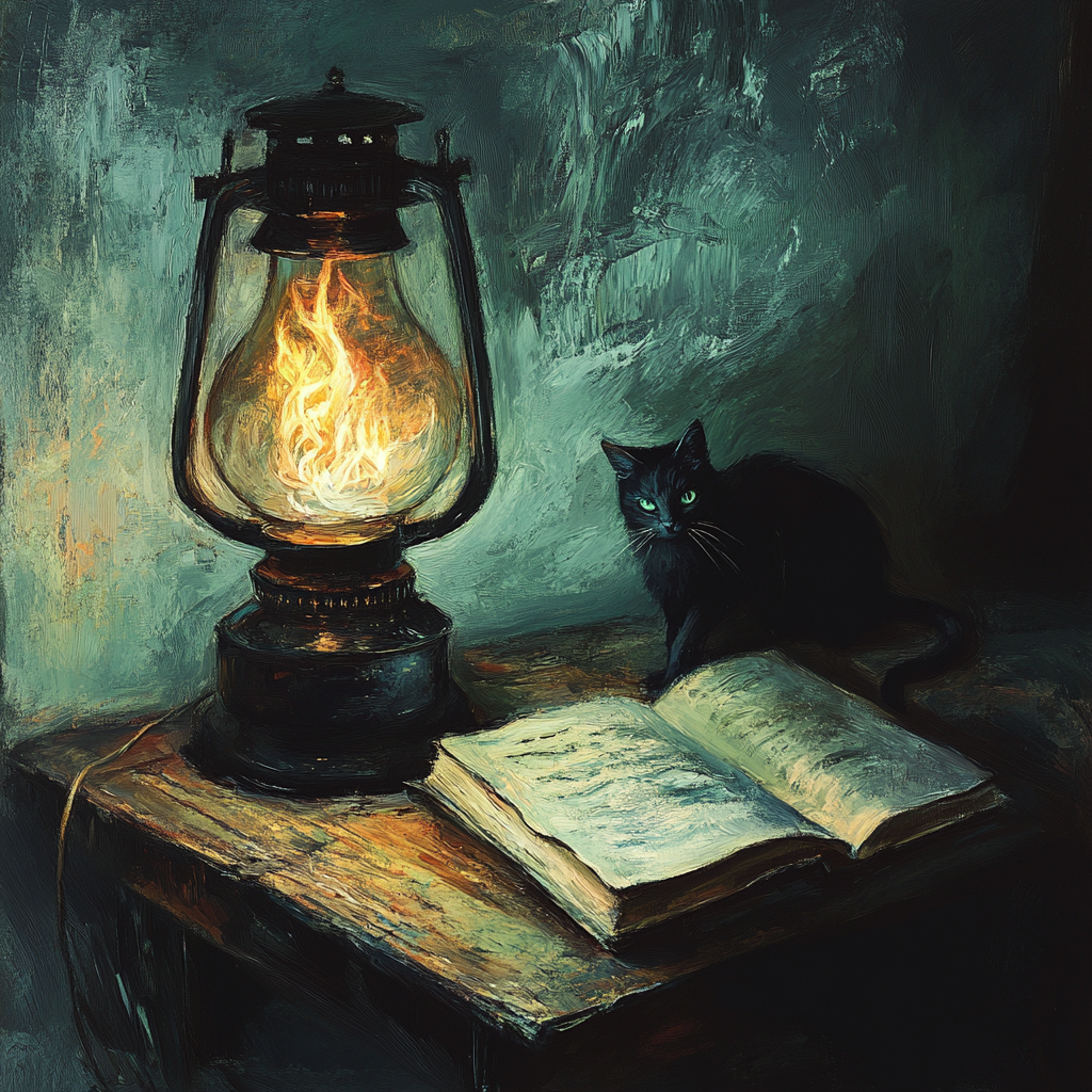 Oil Painting Style Burning Lamp