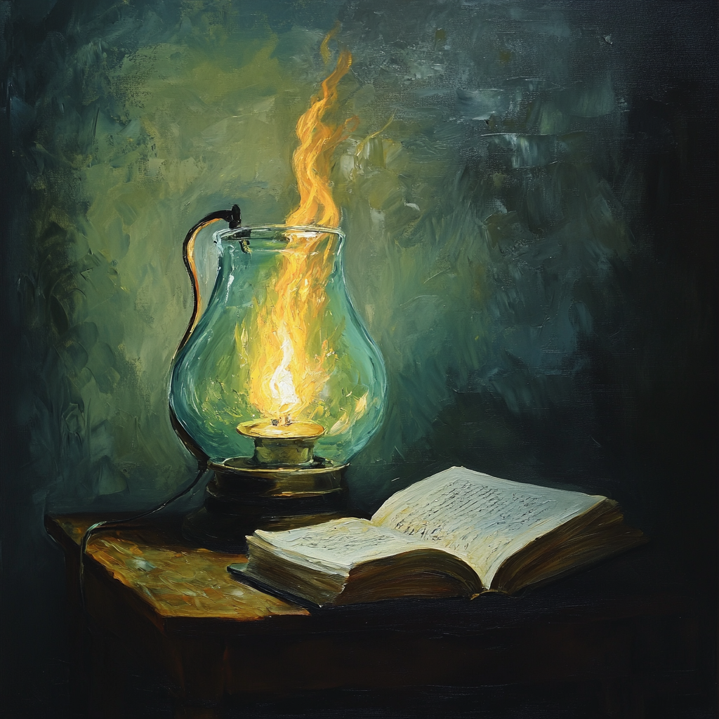 Oil Painting of Burning Lamp