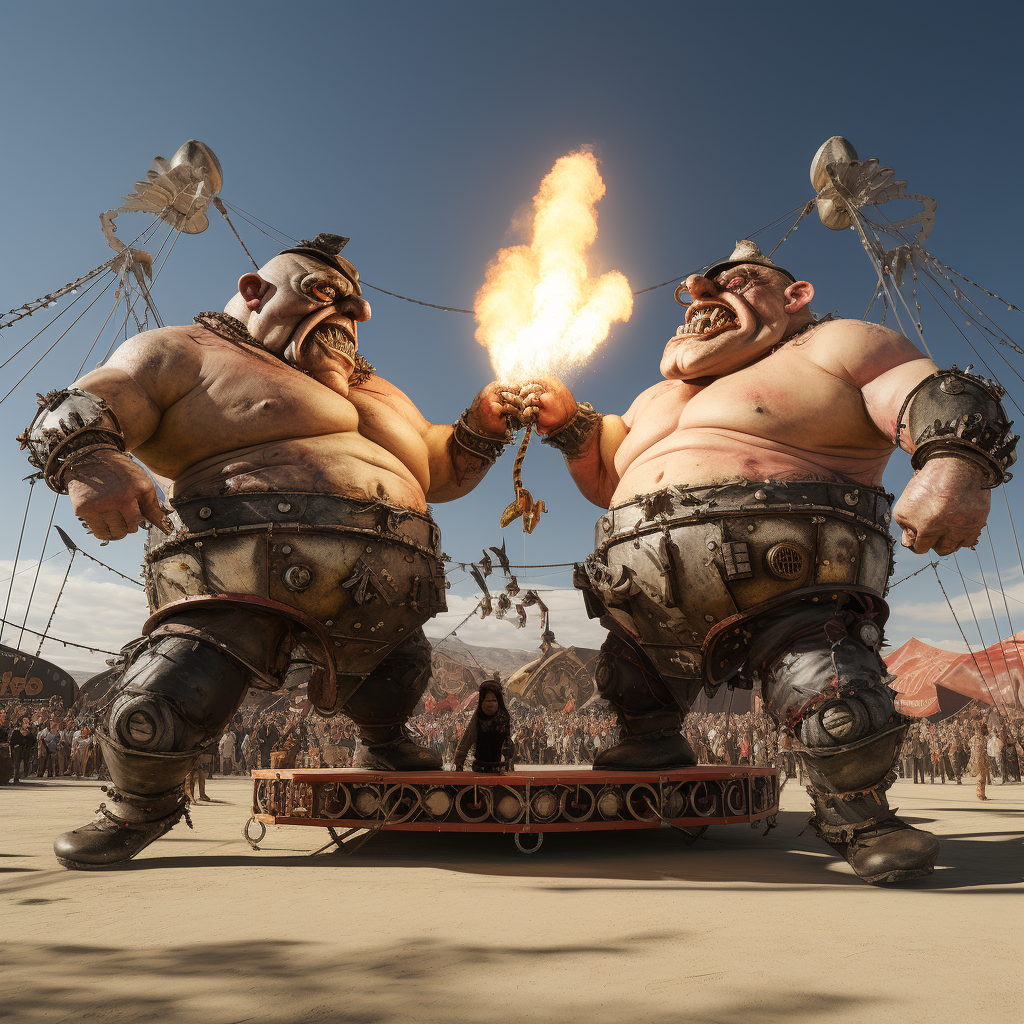 Tweedledee and Tweedledum boxing at Burning Man