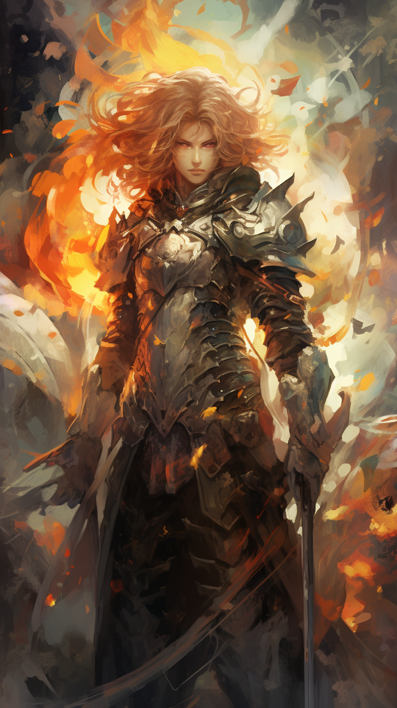 Heroic knight surrounded by flames