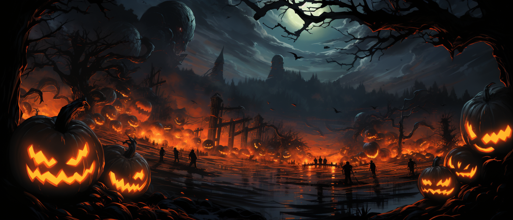 Detailed burning pumpkin comics illustration