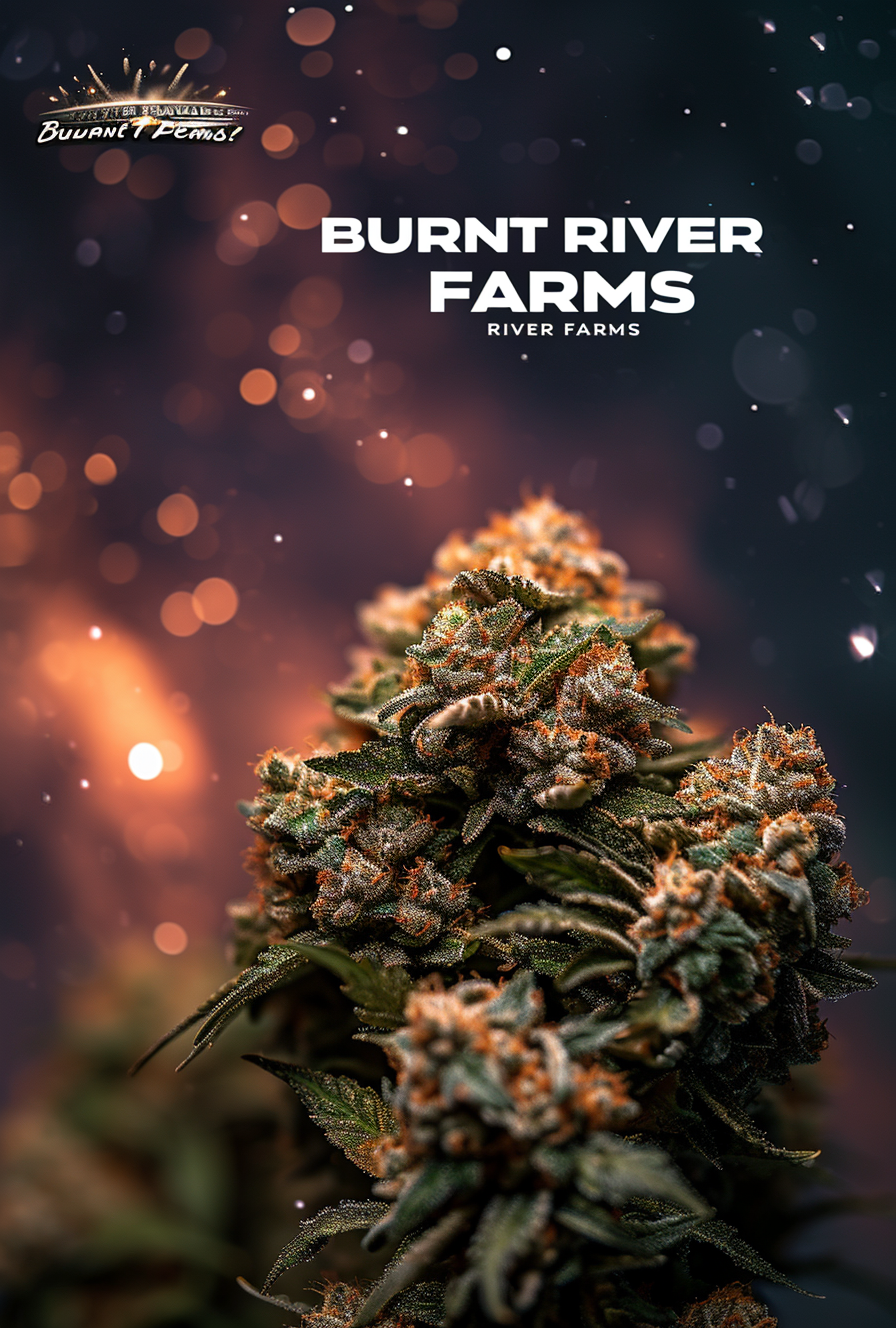 Burnt River Farms Poster with Fire Sunrise and Cannabis