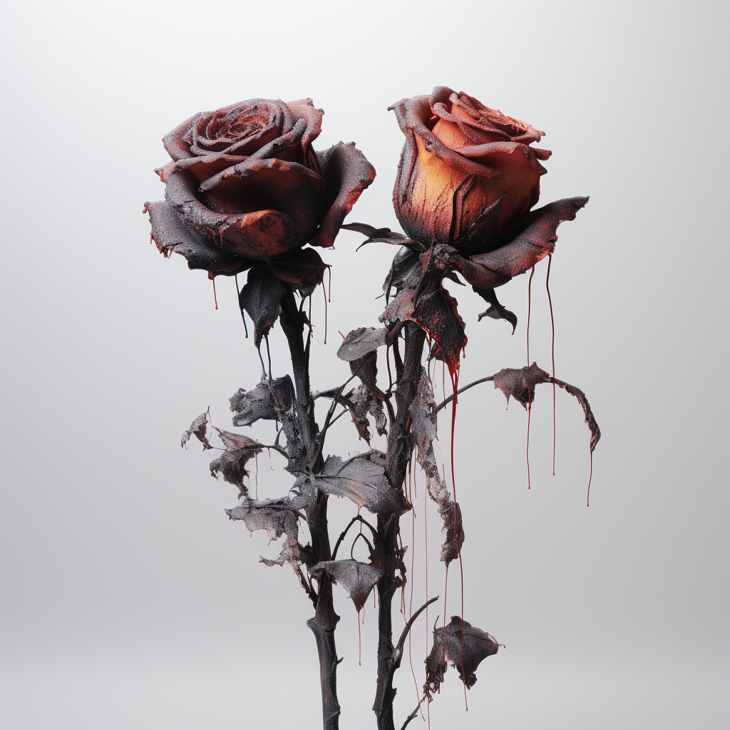 Stunning burnt roses on white background