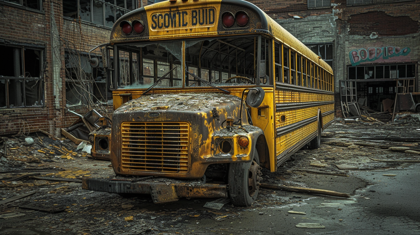 Burnt School Bus with Tech Chassis