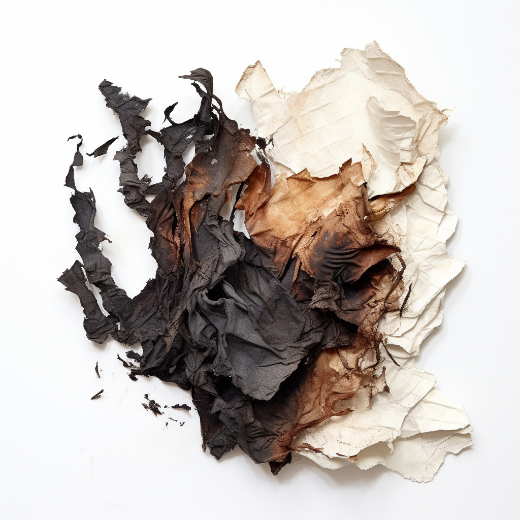 Burnt scrap paper on white background