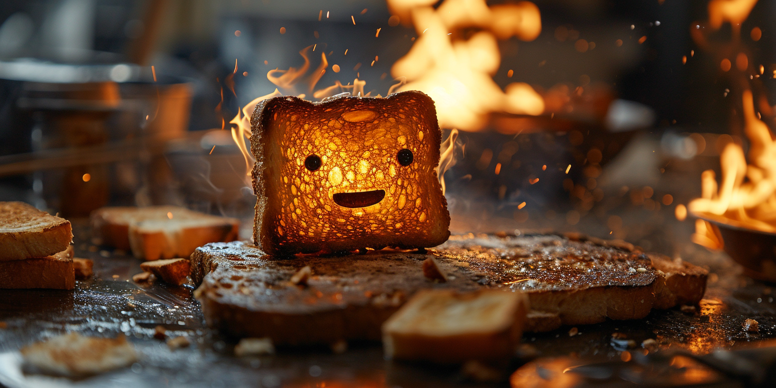 Cartoon character of burnt toast