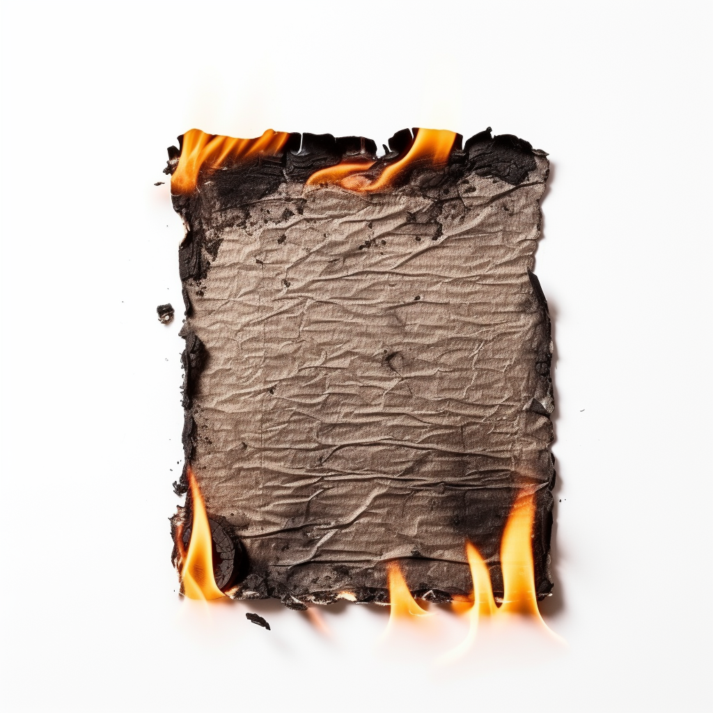 Burnt paper on white background