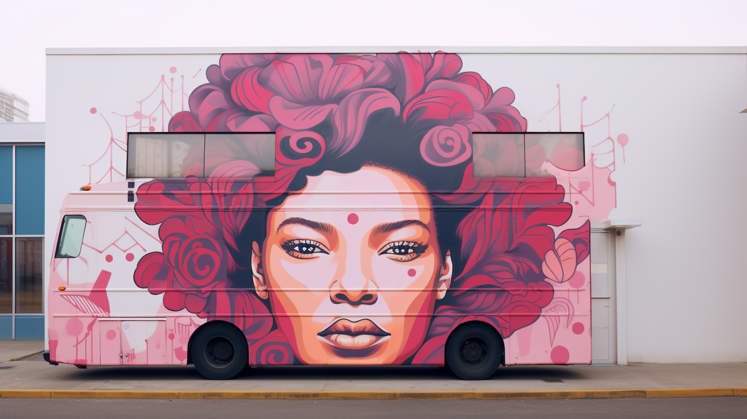 Colorful bus and girl street art