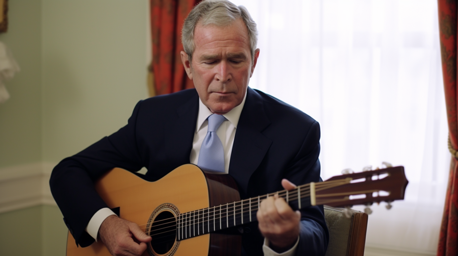 George W Bush learning guitar