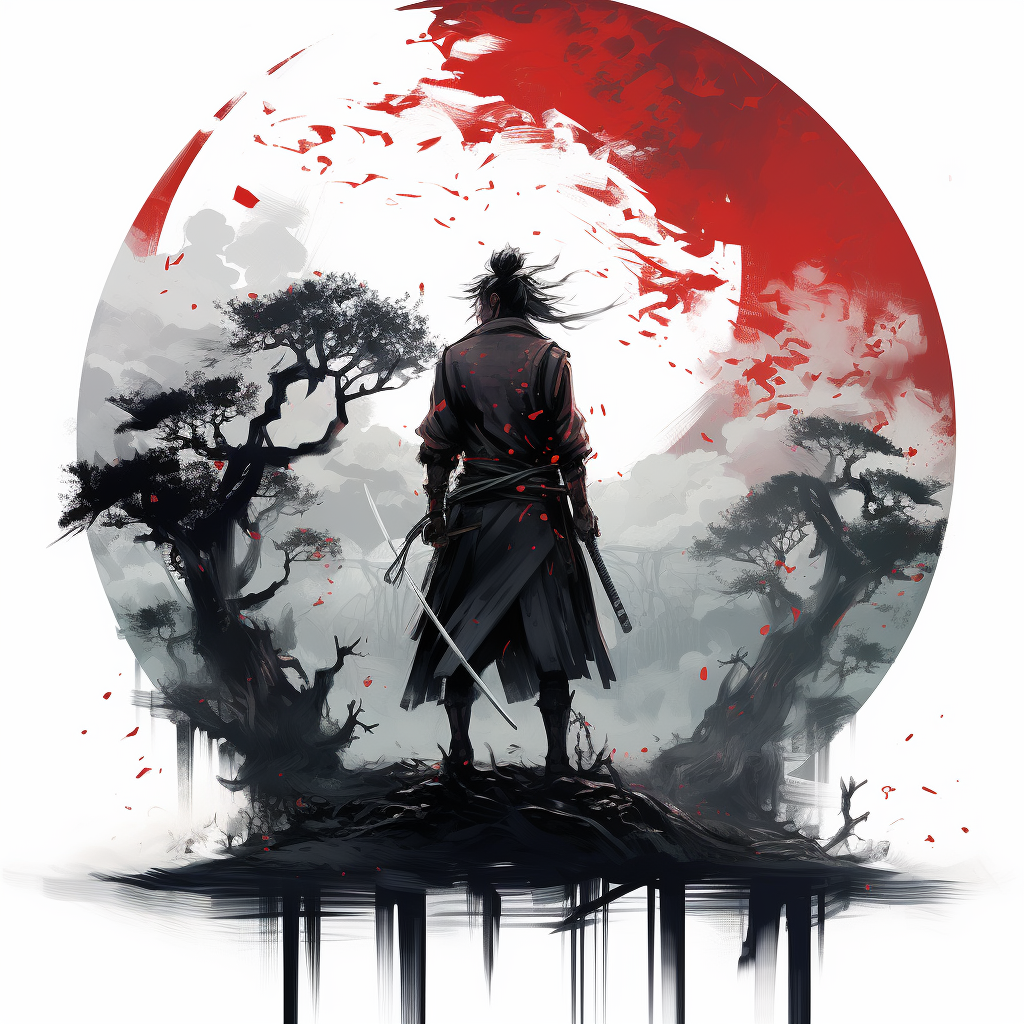 Illustration of bushido dark anime on white background