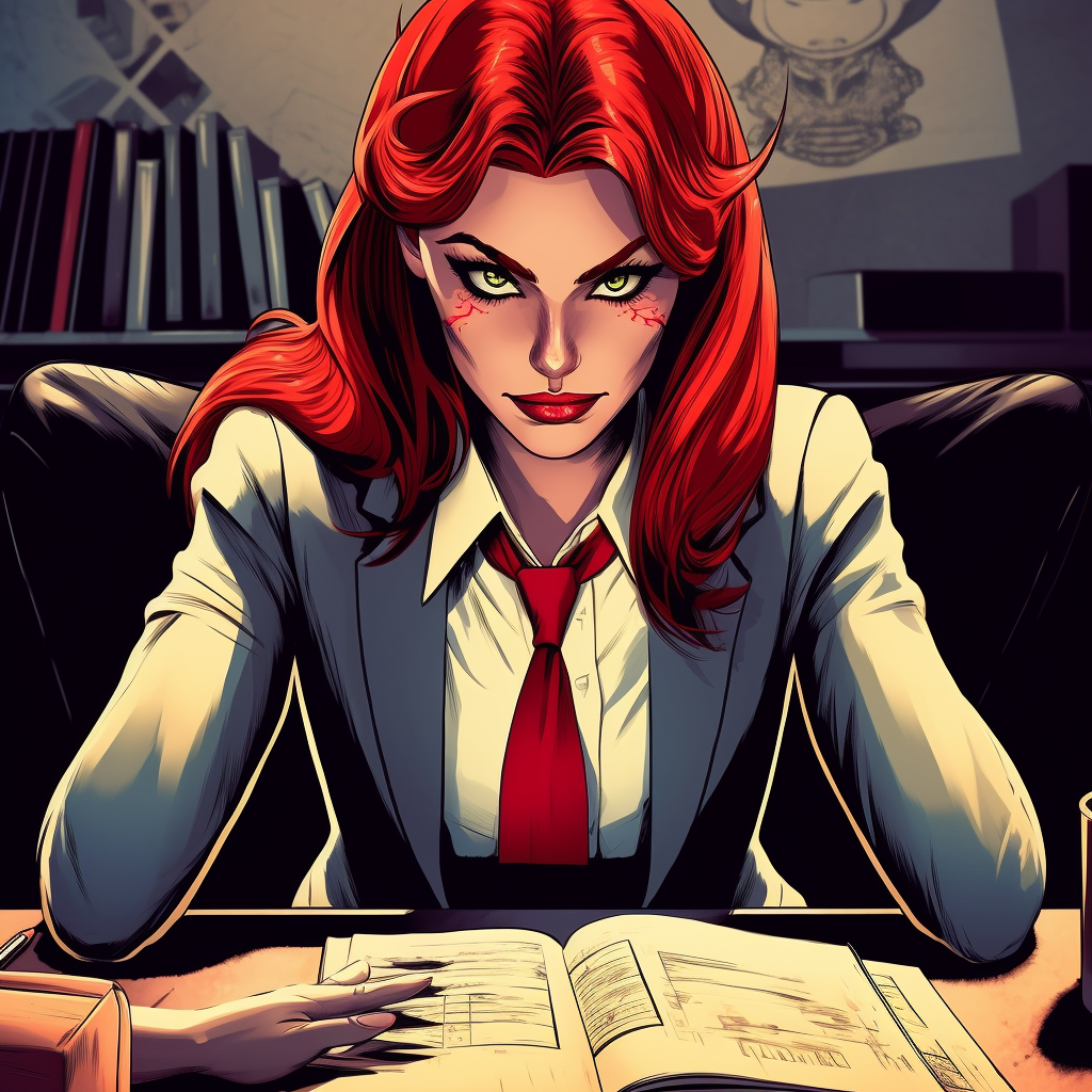 Female demon in business suit ready to make a deal