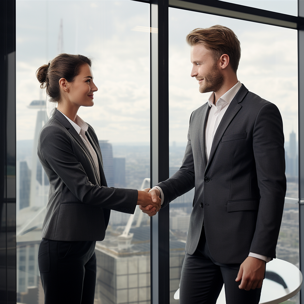 Business Handshake in a Realistic Business Atmosphere