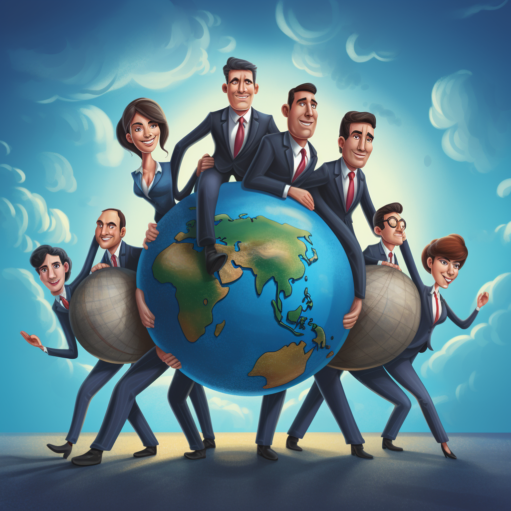 Business people carrying weight of world