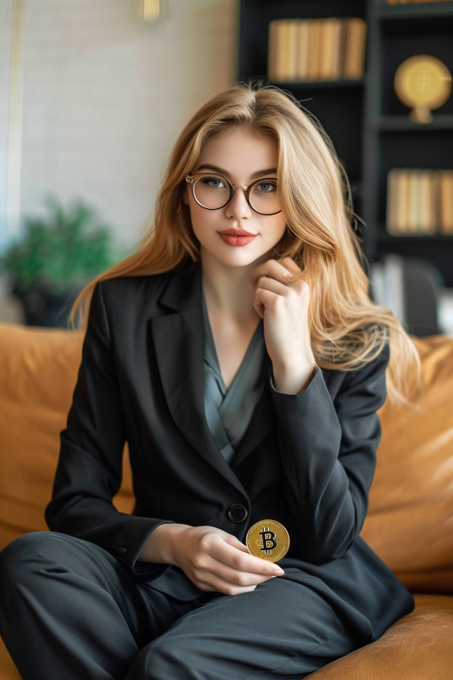 Businesswoman holding bitcoin