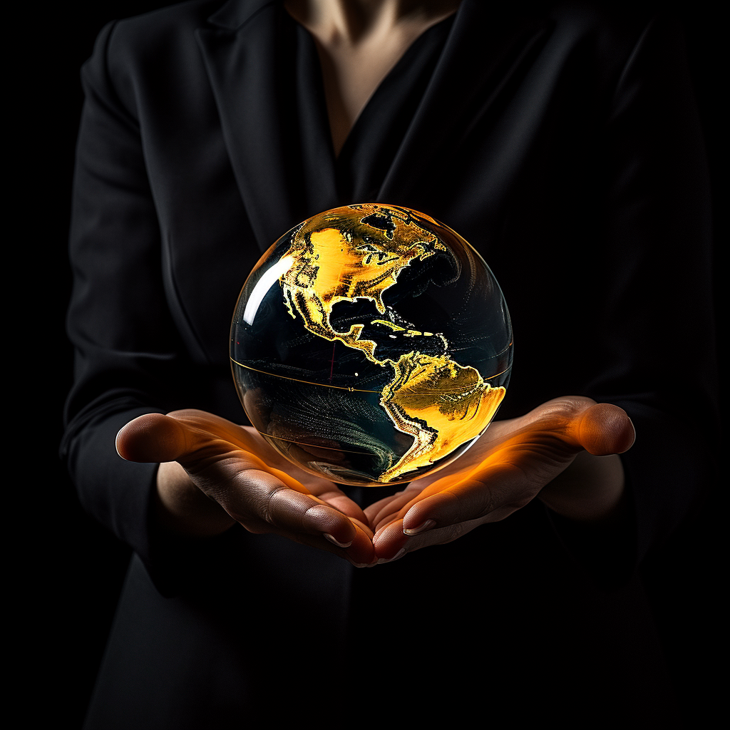 Business woman holding the world