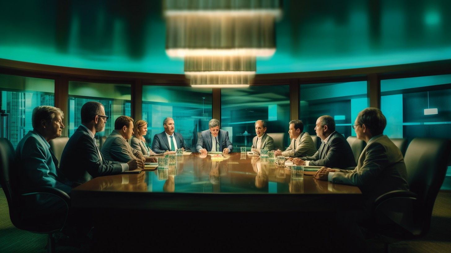 Group of people in business attire at conference table