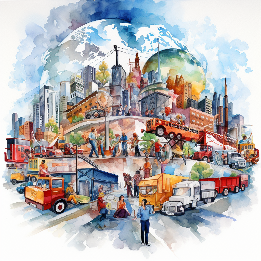 Vibrant business industries watercolor illustration