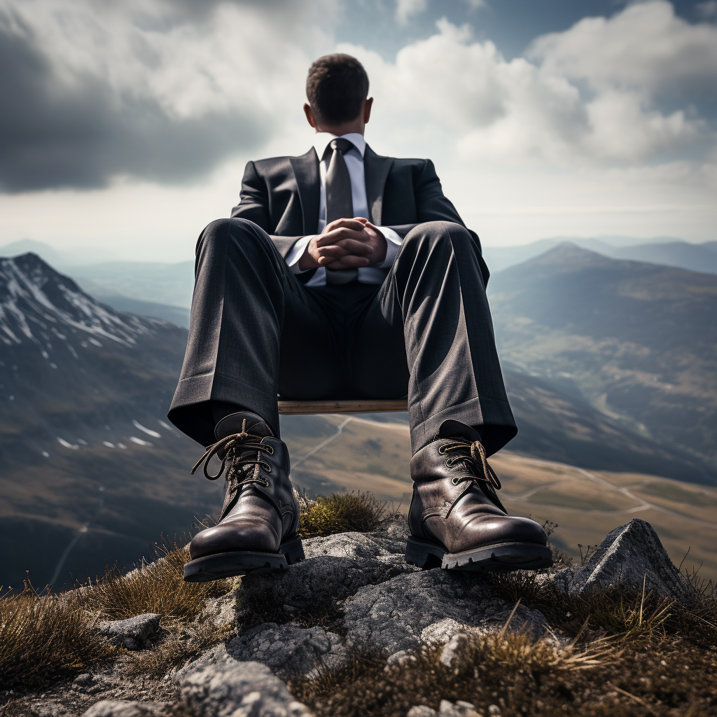 Business Man with Dirty Hiking Boots