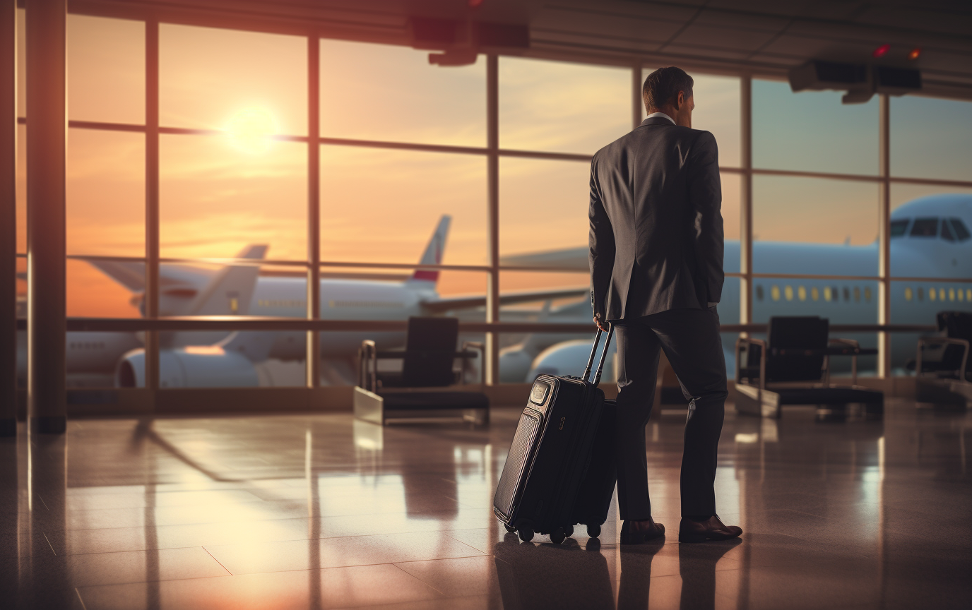 Businessman dragging luggage at airport