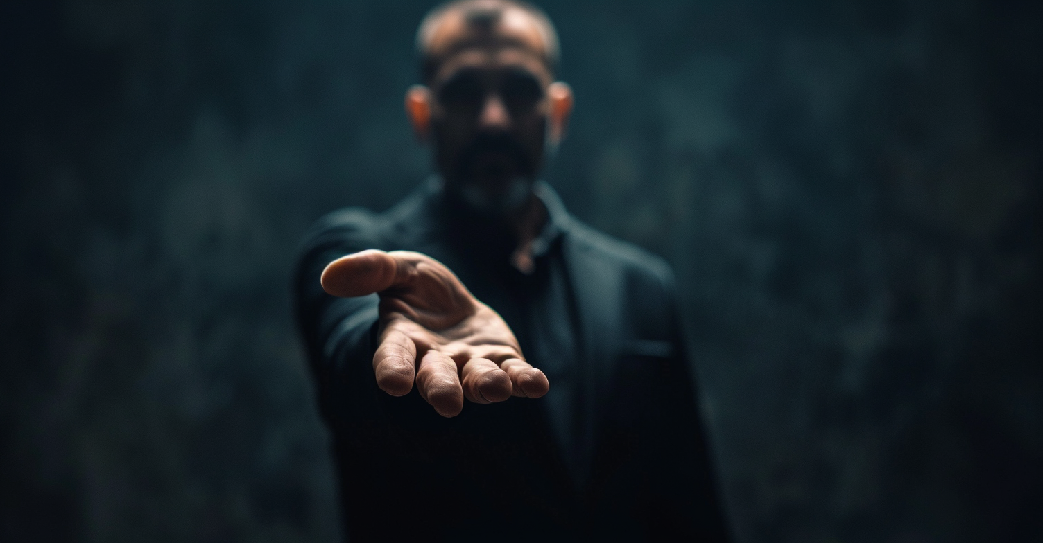 Businessman Hand on Dark Background