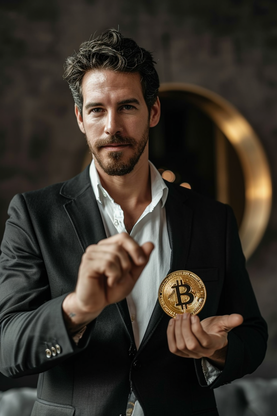 Businessman Holding Bitcoin Image