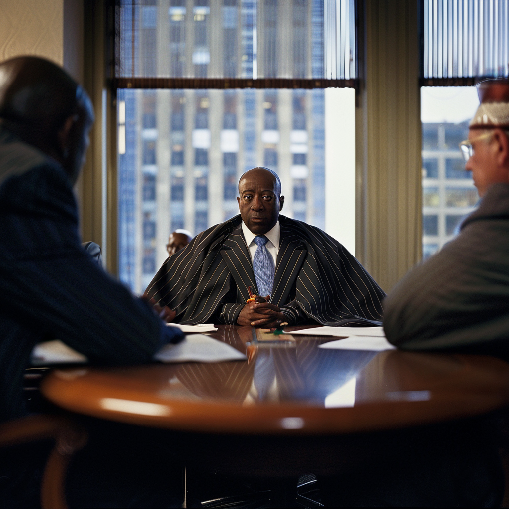 businessman meeting pinstripe cape