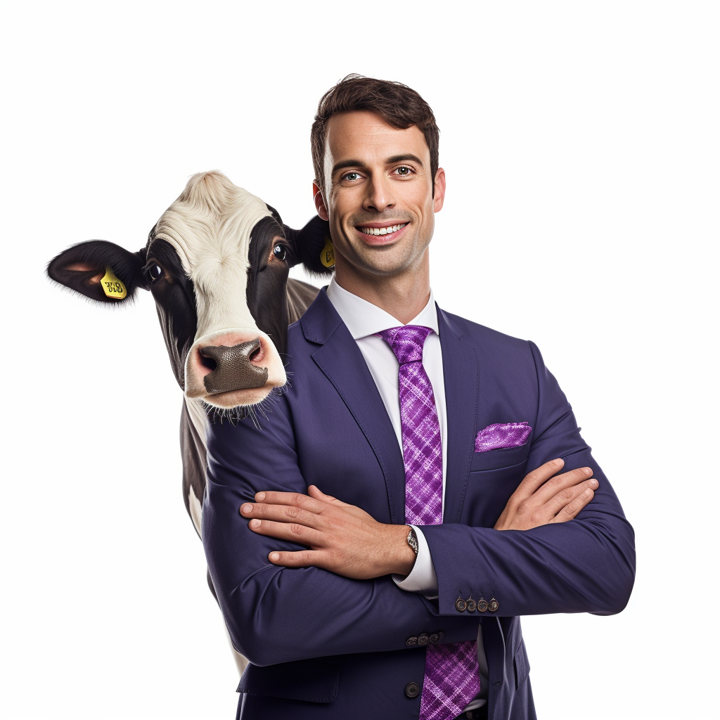 Man in businessman suit with cow head