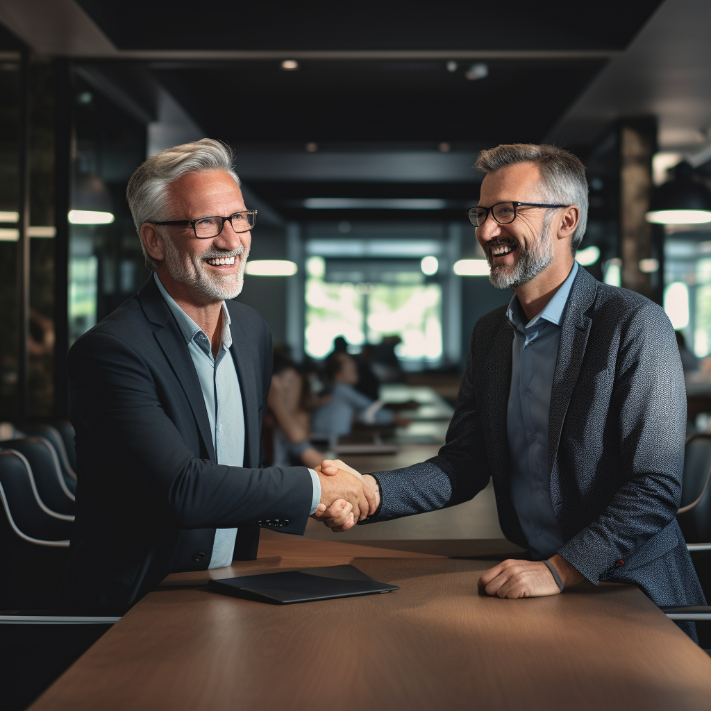 Professional businessmen shaking hands in conference room