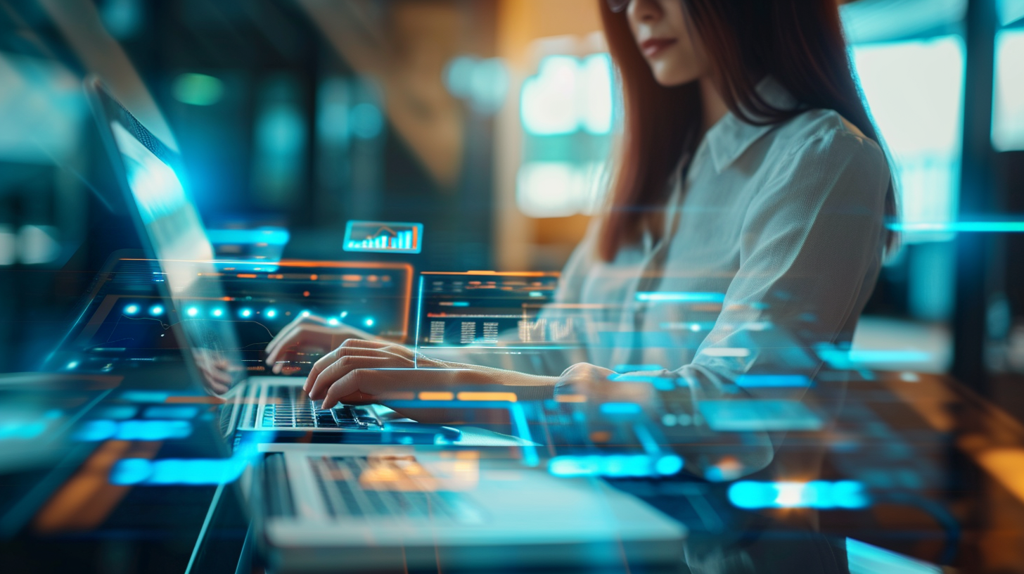 Businesswomen checking electronic documents