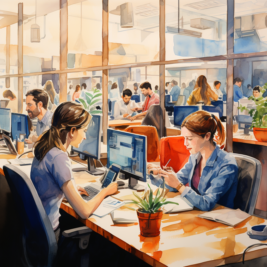 Vibrant office environment painting