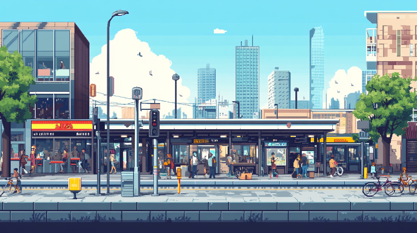 Busy City Train Station Scene