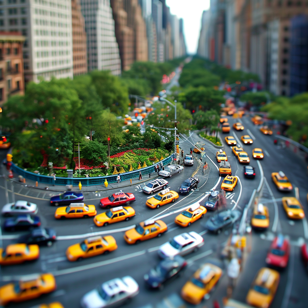 Busy afternoon traffic at Columbus Circle