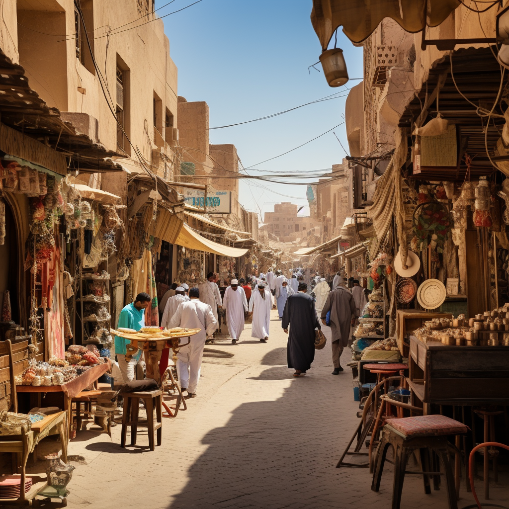 Busy Arabic Street with Shops and Tents