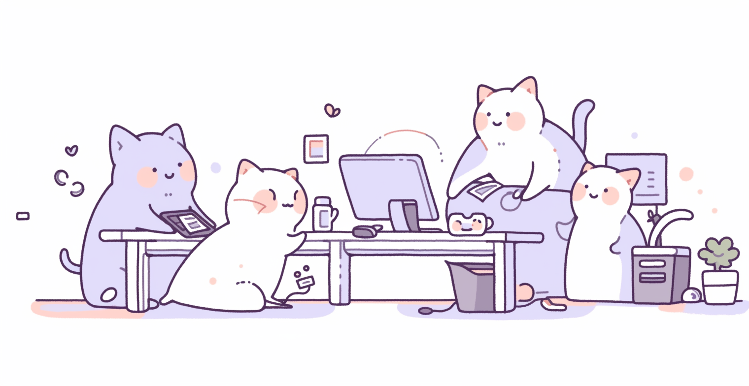 Busy cats working in office